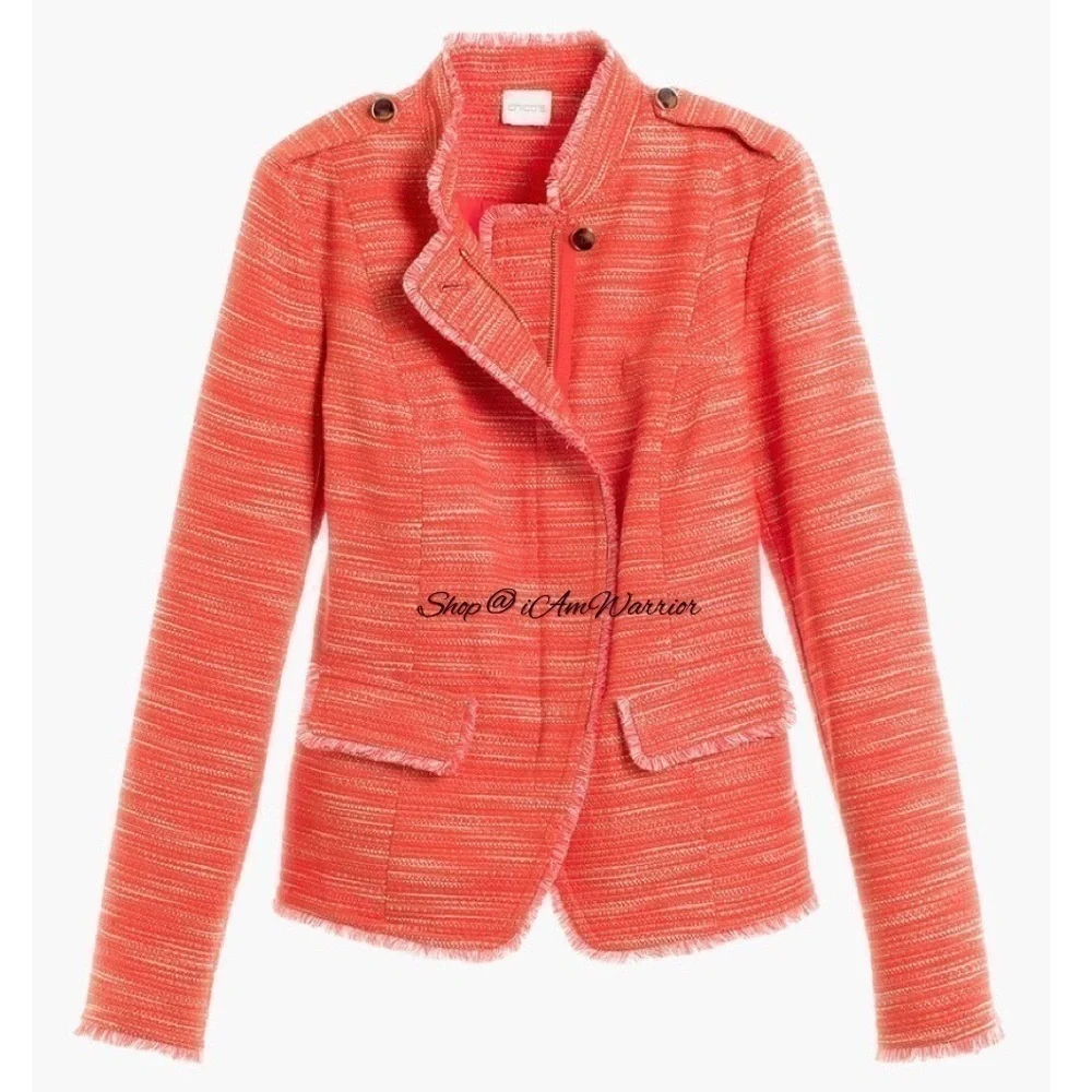 Chico’s orange tweed fringe moto jacket *shop@iamwarrior - Picture 2 of 9